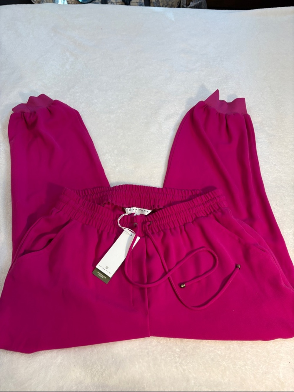 Trina Turk Fuchsia Poly Drawstring Elastic-Waist Jogger Size L
